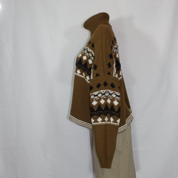 Oak and Ivy knit sweater brown with geometric pattern oversize turtleneck Medium - Picture 3 of 9